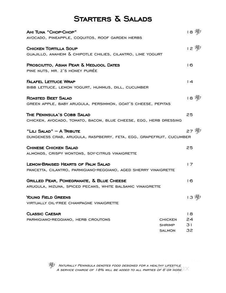Roof Garden at The Peninsula Hotel - Beverly Hills, CA menu_pic