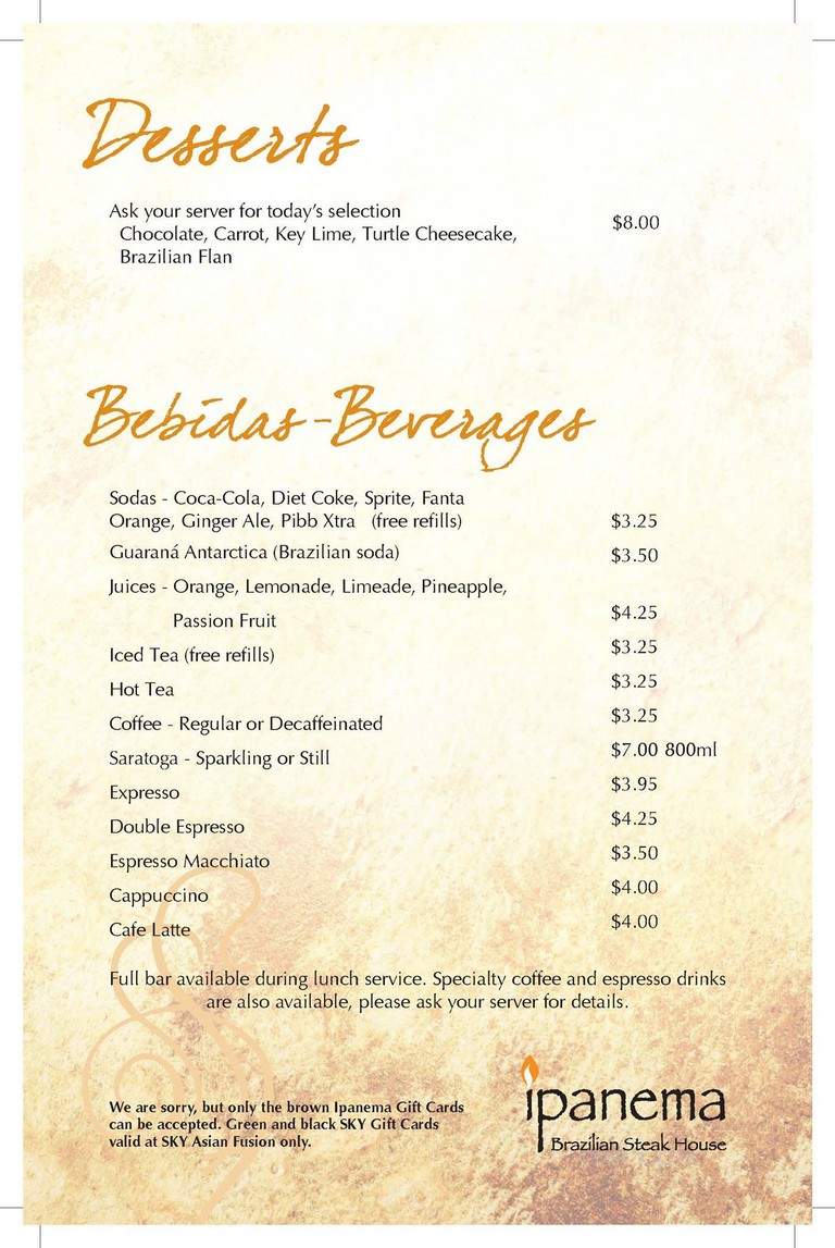 Ipanema Brazilian Steakhouse - Ocala, FL menu_pic