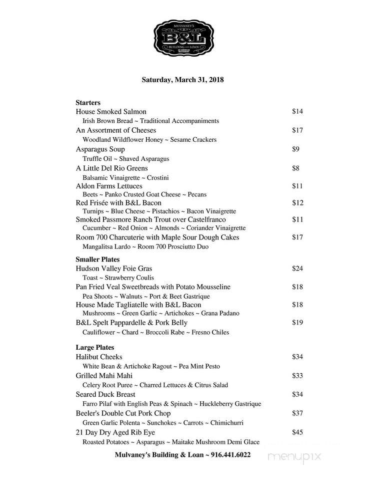 Mulvaney's B&L - Sacramento, CA menu_pic