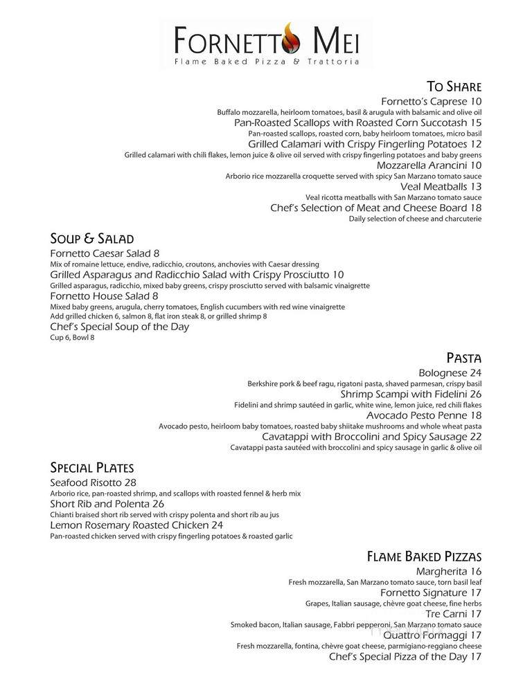 Fornetto Mei - a pan-italian restaurant - Chicago, IL menu_pic