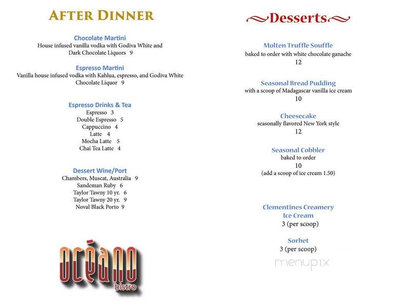 Oceano Bistro - Clayton, MO menu_pic