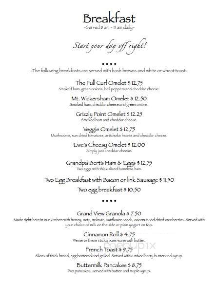Grand View Cafe - Sutton, AK menu_pic