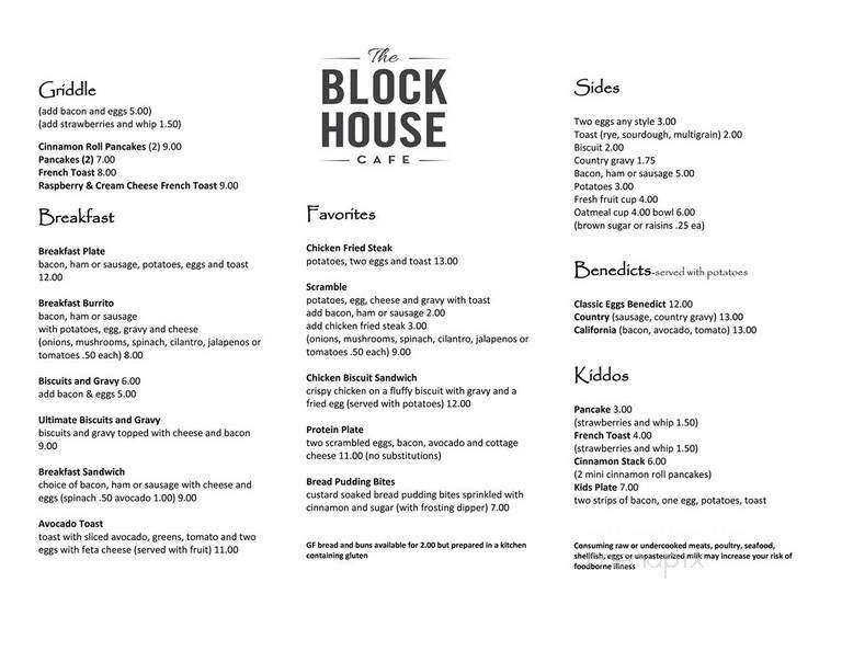 The Block House Cafe - Dayton, OR menu_pic