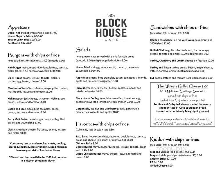 The Block House Cafe - Dayton, OR menu_pic