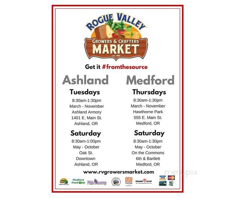 Ashland Rogue Valley Growers & Crafters Market - Ashland, OR menu_pic