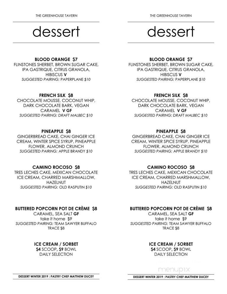 The Greenhouse Tavern - Cleveland, OH menu_pic
