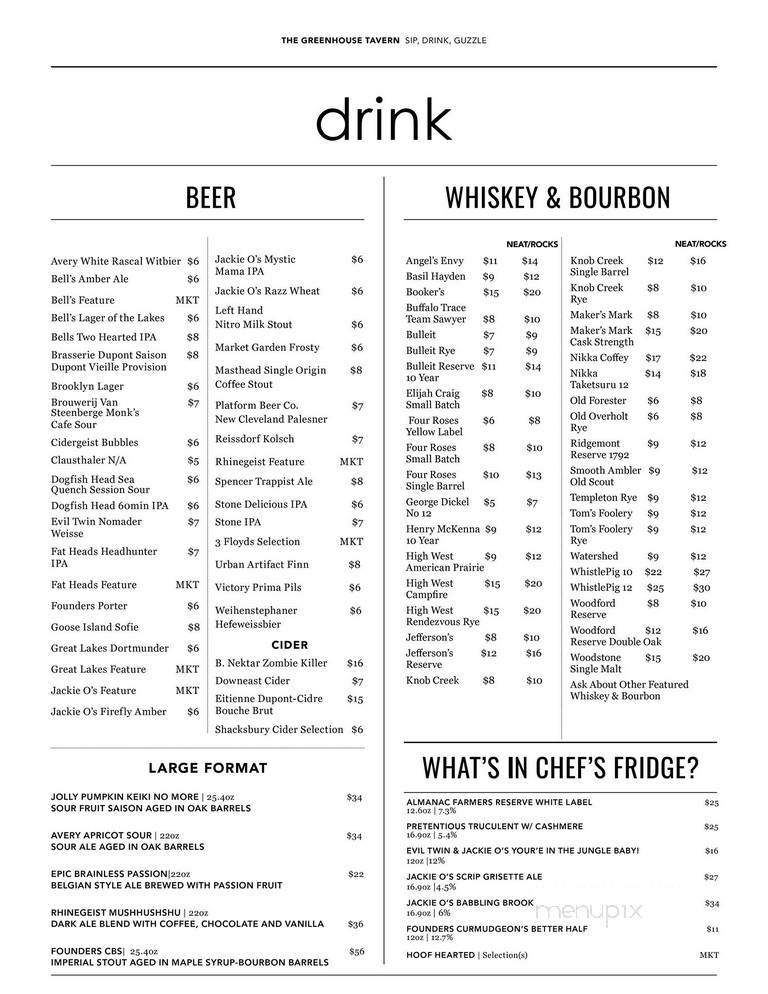 The Greenhouse Tavern - Cleveland, OH menu_pic
