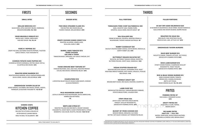 The Greenhouse Tavern - Cleveland, OH menu_pic