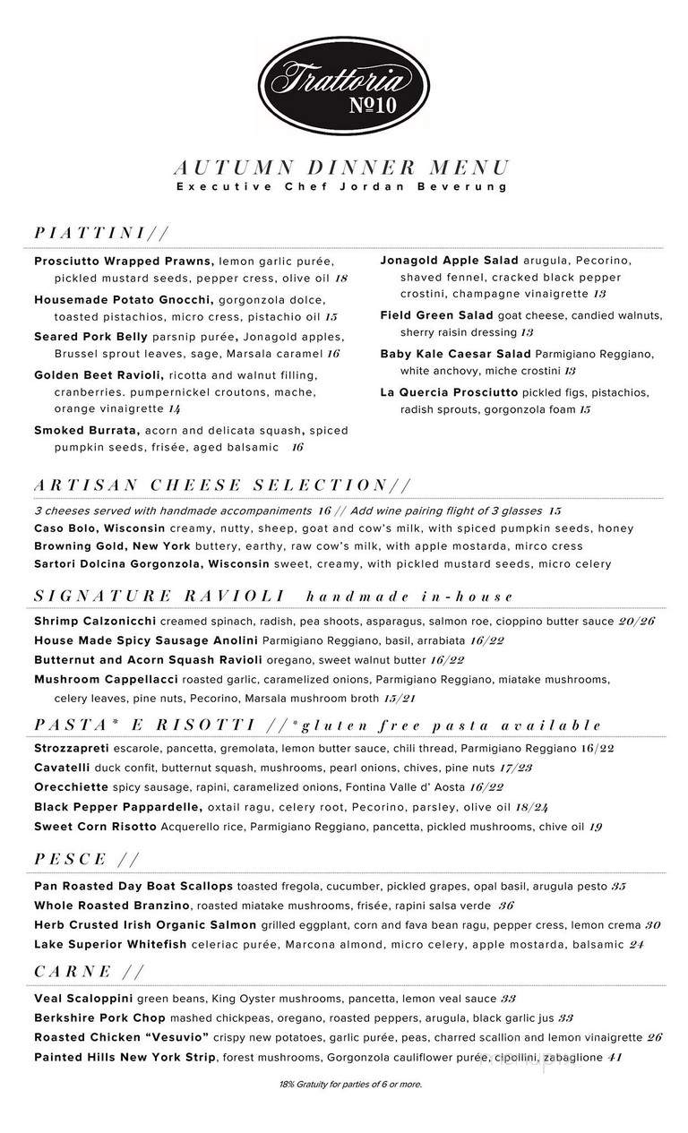 Trattoria No. 10 - Chicago, IL menu_pic