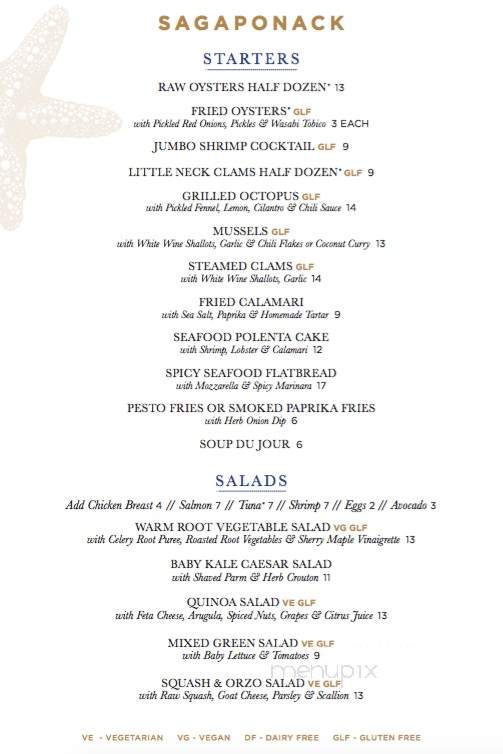 Sagaponack Bar & Grill - New York, NY menu_pic