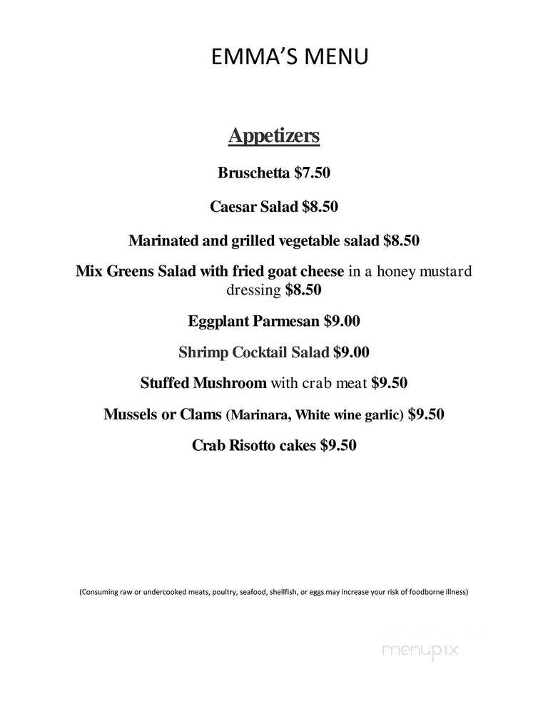 Emma's Cafe & Restaurant - Philadelphia, PA menu_pic