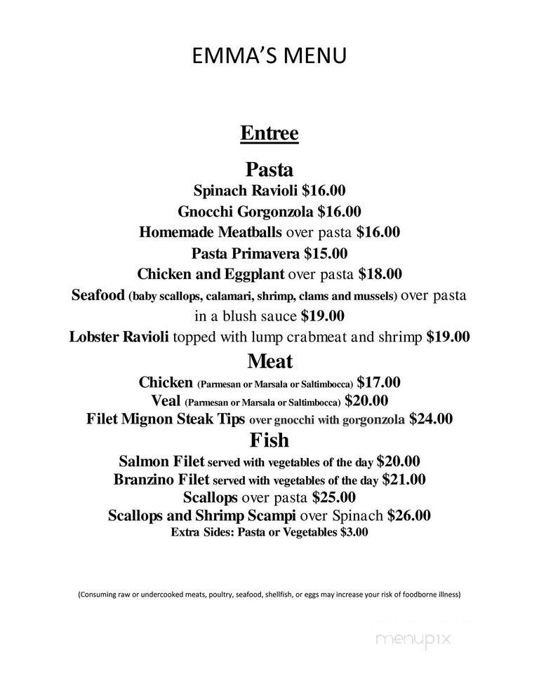 Emma's Cafe & Restaurant - Philadelphia, PA menu_pic