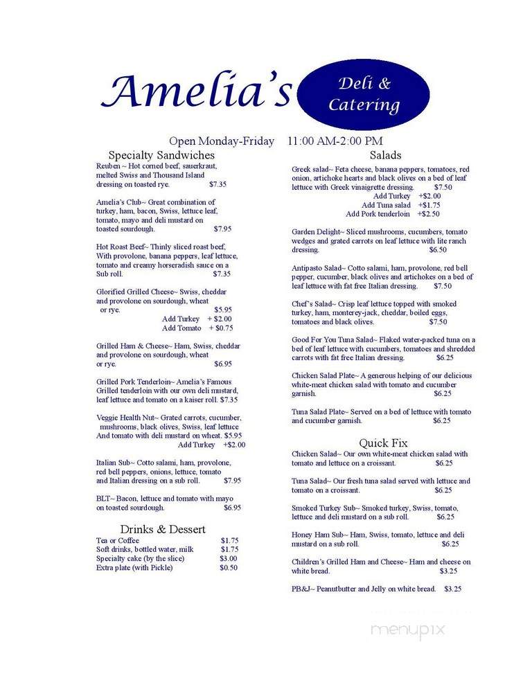Amelia's Deli & Catering - Gulf Shores, AL menu_pic
