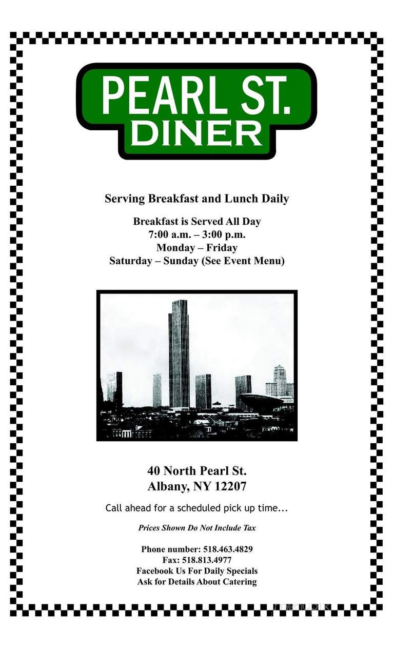 Pearl Street Diner - Albany, NY menu_pic