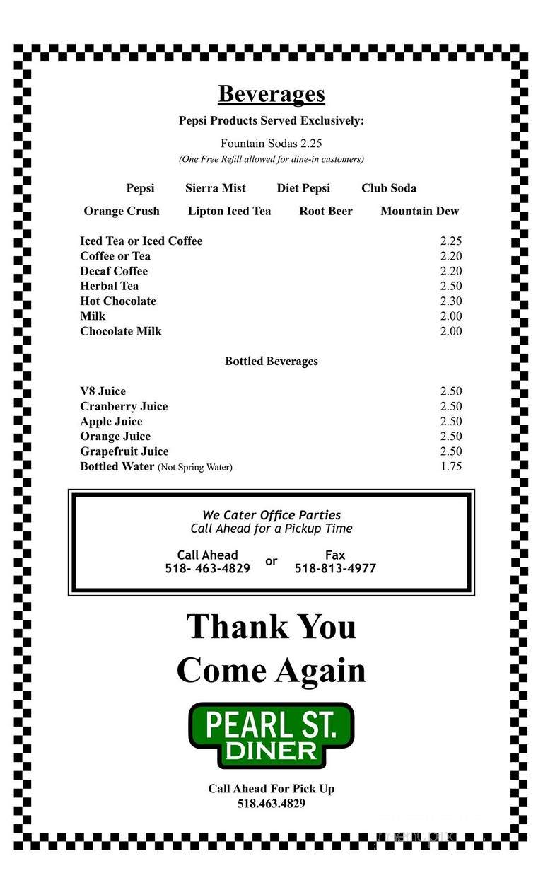 Pearl Street Diner - Albany, NY menu_pic