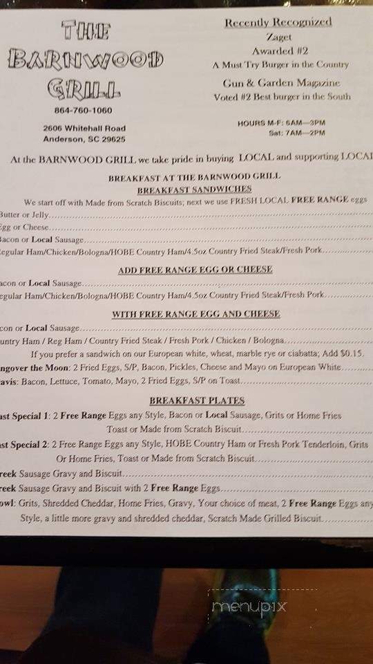 The Barnwood Grill - Anderson, SC menu_pic