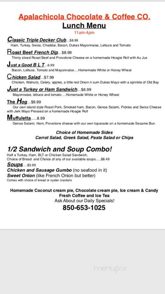 Apalachicola Choclate Company - Apalachicola, FL menu_pic