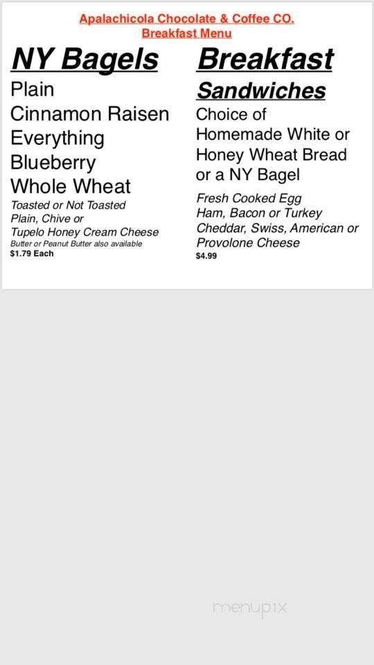 Apalachicola Choclate Company - Apalachicola, FL menu_pic