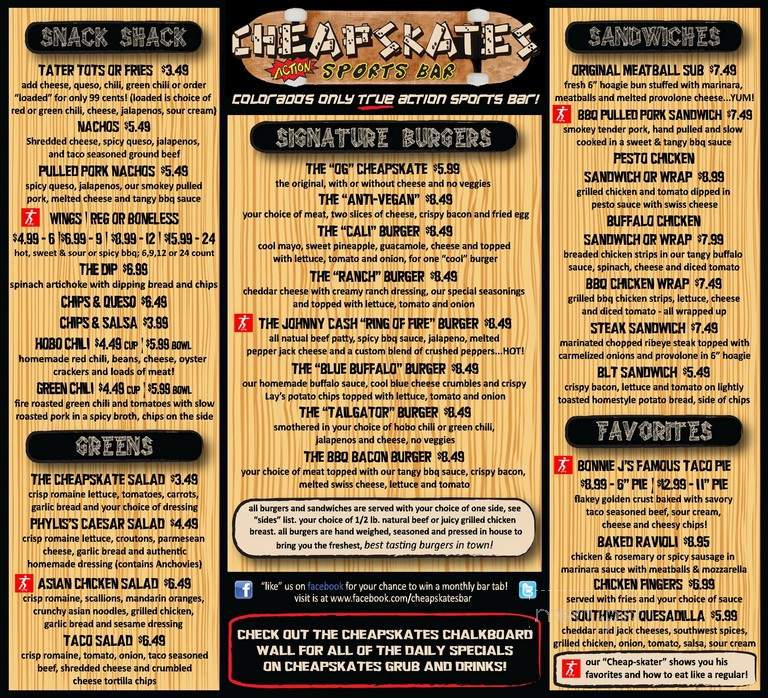 Cheapskates Action Sports Bar - Arvada, CO menu_pic
