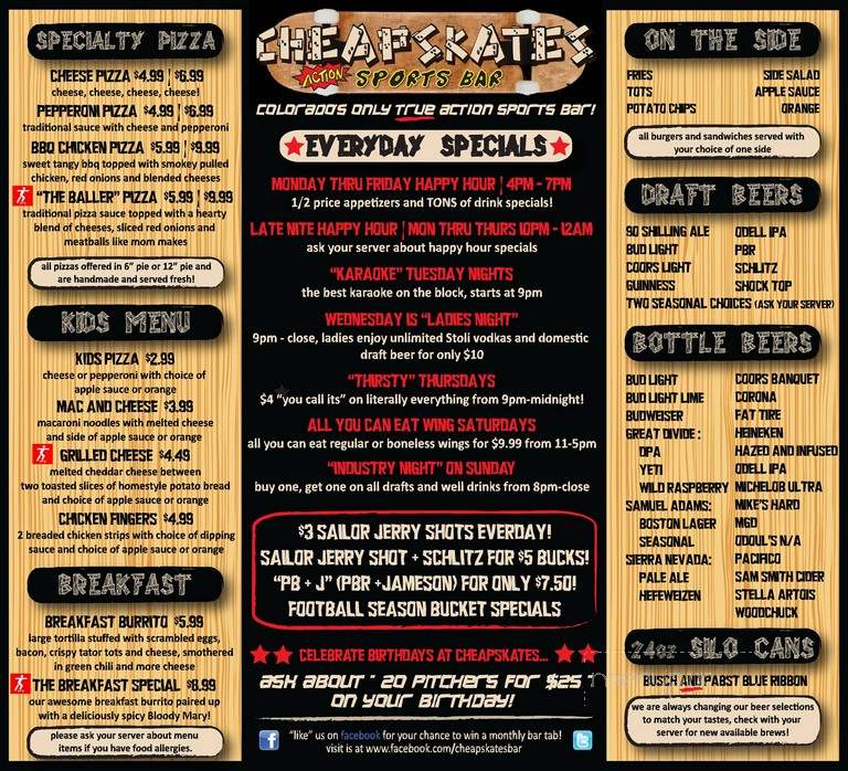 Cheapskates Action Sports Bar - Arvada, CO menu_pic