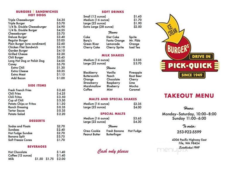 Pick Quick Drive In No. 2 - Auburn, WA menu_pic