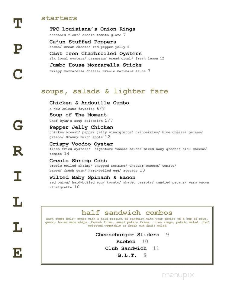 TPC Louisiana Grille - Avondale, LA menu_pic