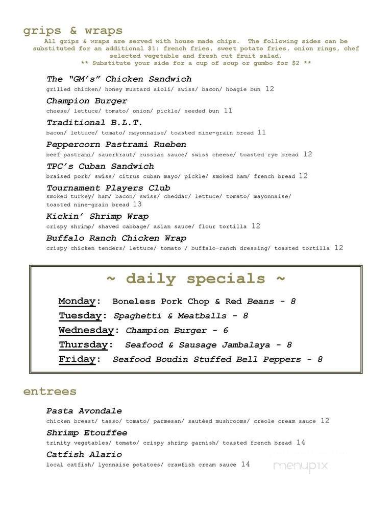 TPC Louisiana Grille - Avondale, LA menu_pic