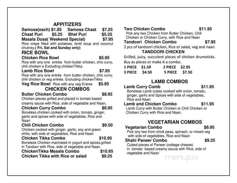 Mirch Masala - Bethesda, MD menu_pic