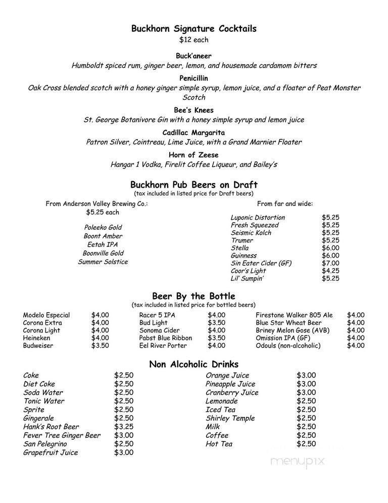 The Buckhorn Boonville - Boonville, CA menu_pic