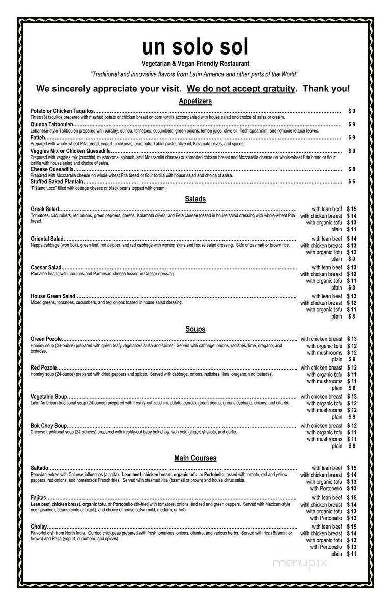 Un Solo Sol - Los Angeles, CA menu_pic