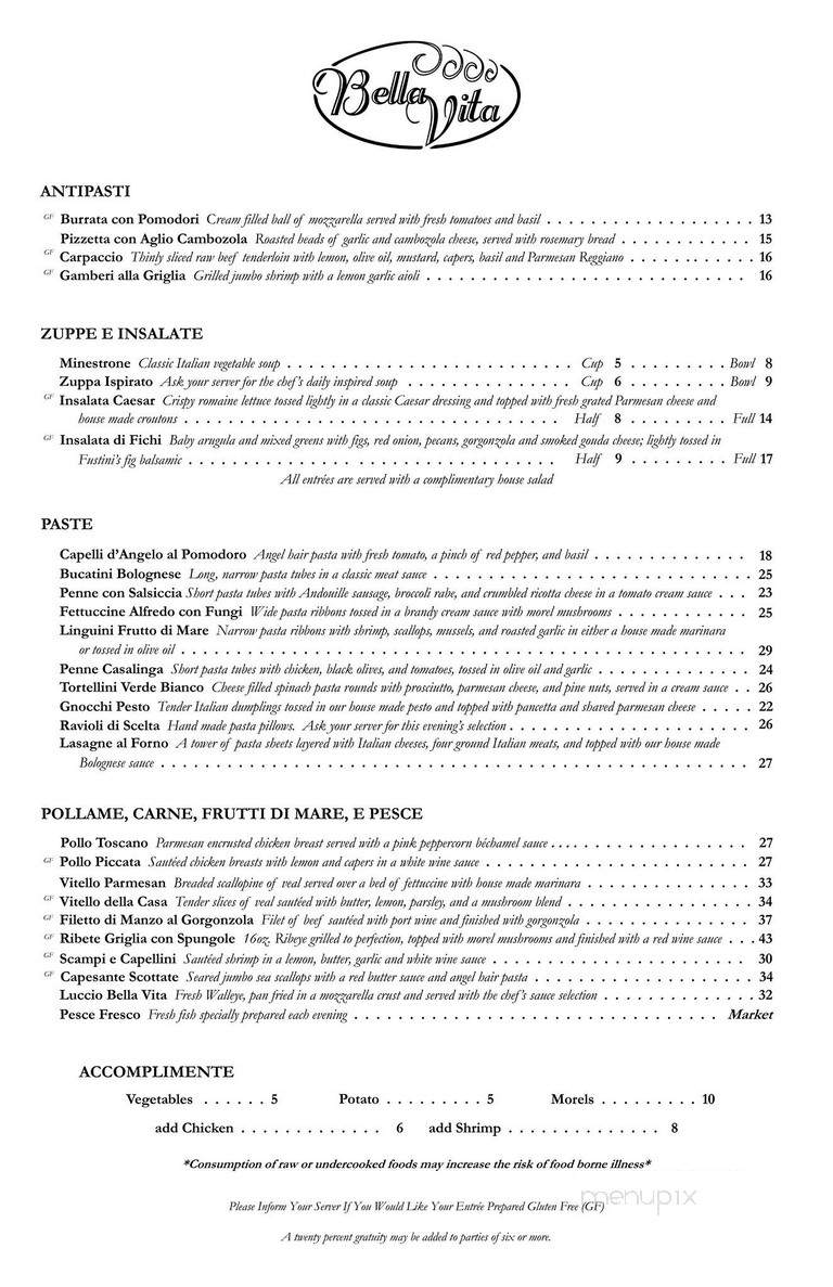 Bella Vita - Boyne City, MI menu_pic