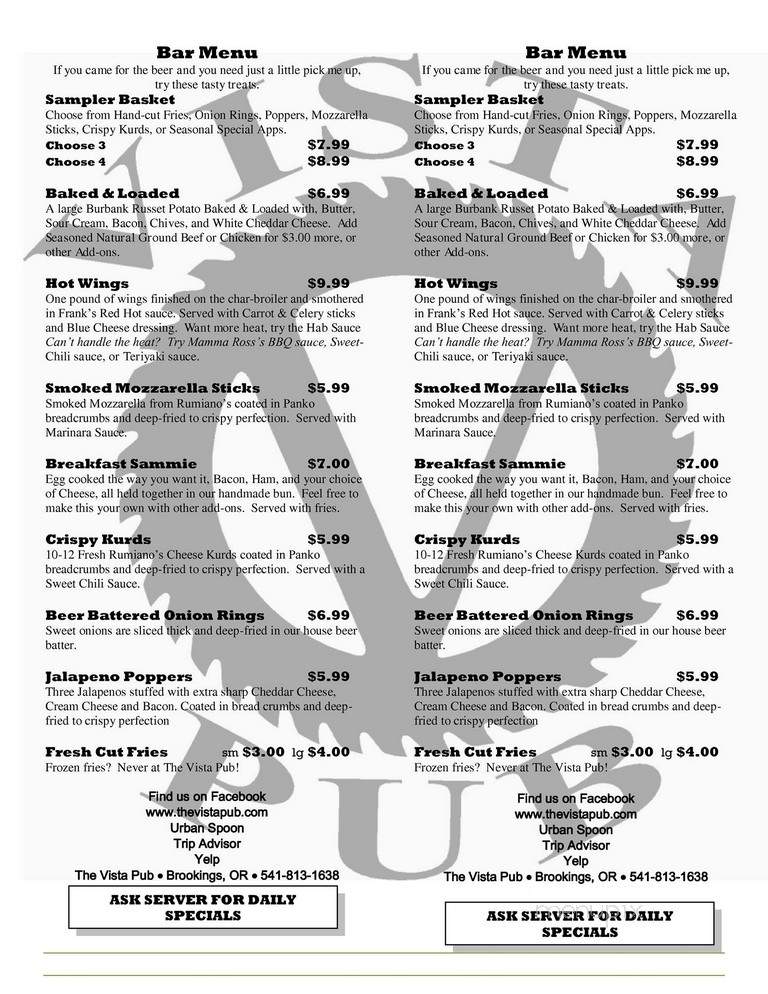 The Vista Pub - Brookings, OR menu_pic
