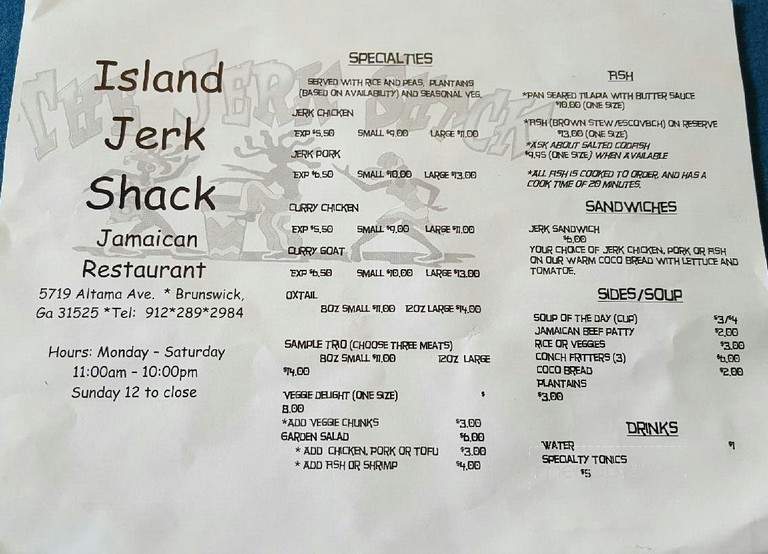 Jerk Shack - Brunswick, GA menu_pic