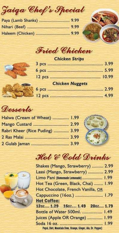 Zaiqa - Buffalo, NY menu_pic
