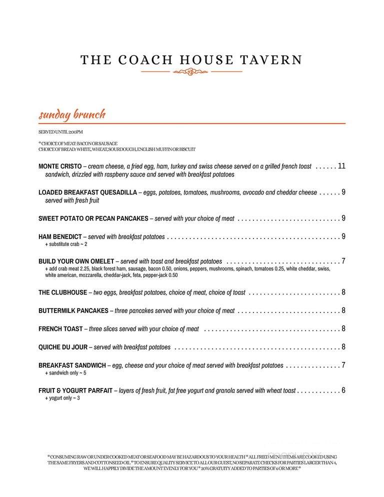 Menu of Coach House Tavern in Cape Charles, VA 23310