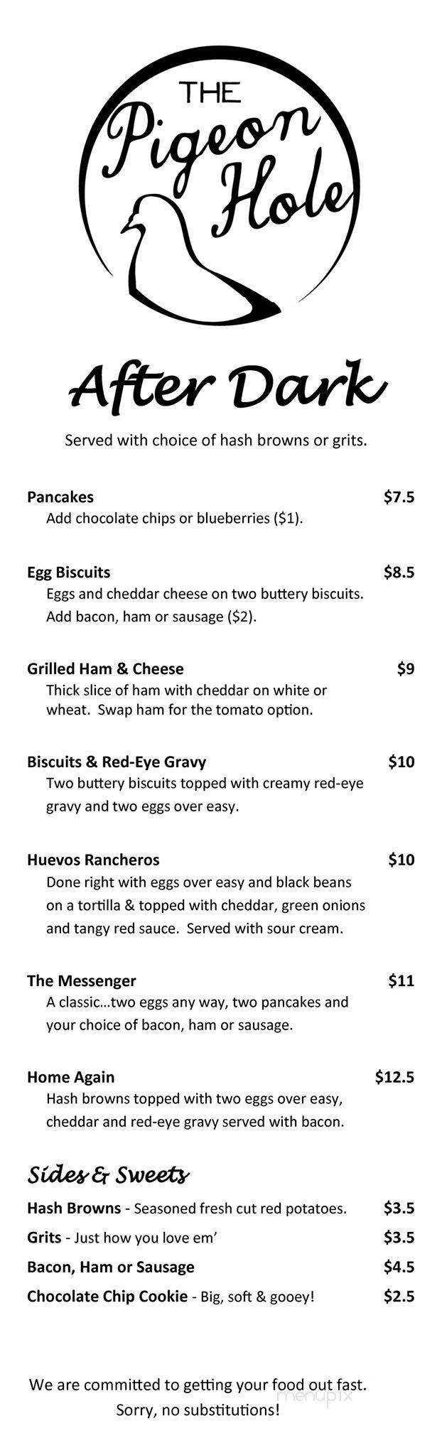 The Pigeon Hole - Charlottesville, VA menu_pic