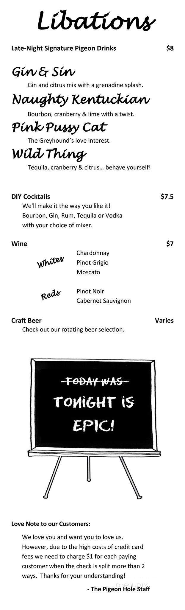 The Pigeon Hole - Charlottesville, VA menu_pic