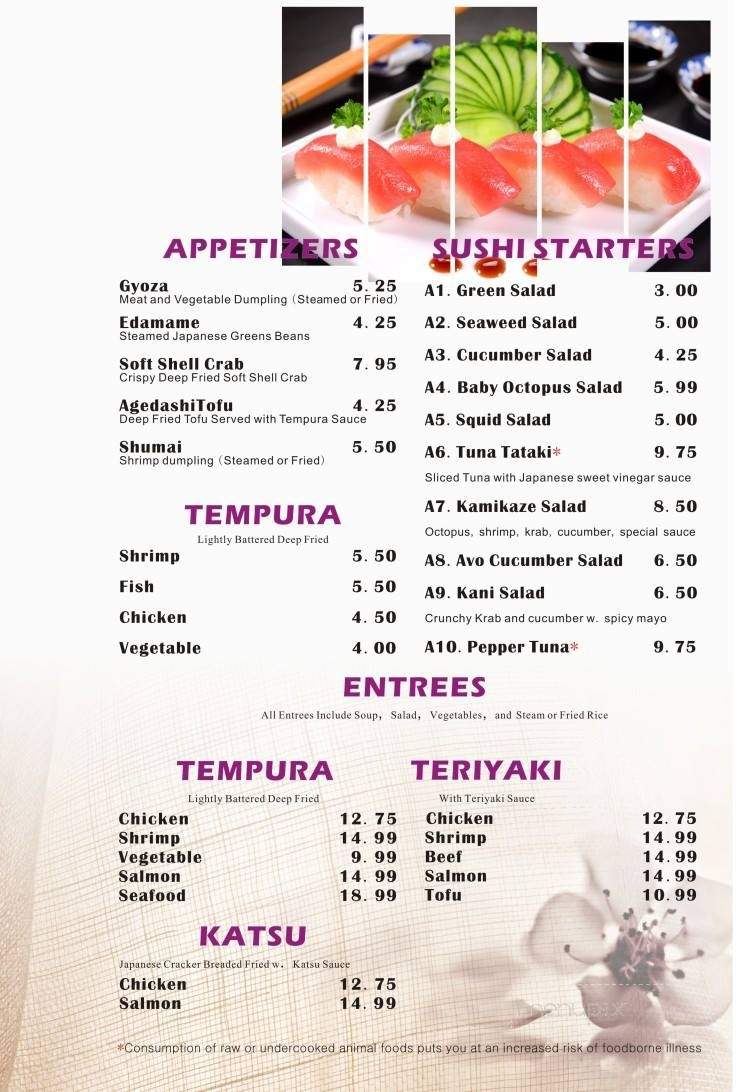 Kori Fusion Sushi Chinese - Clarksville, TN menu_pic