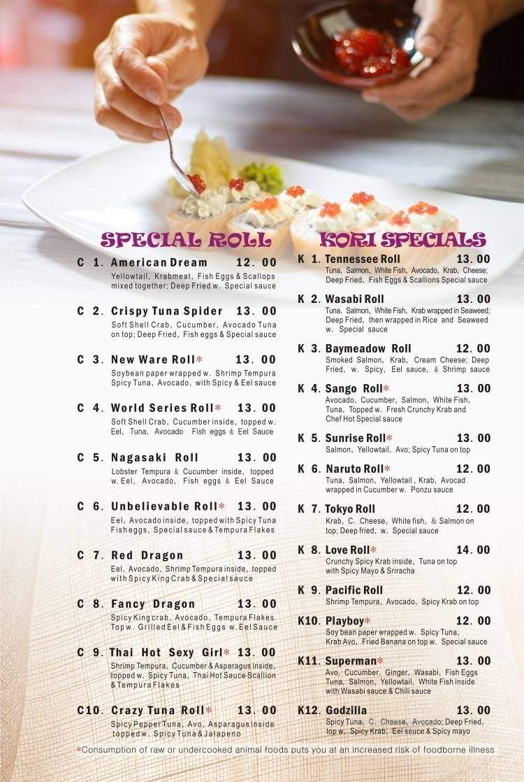 Kori Fusion Sushi Chinese - Clarksville, TN menu_pic