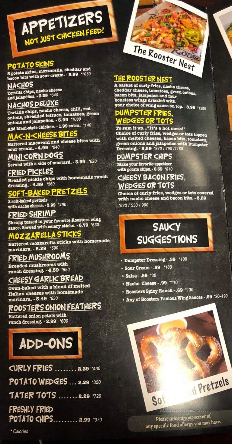 the stuffed rooster menu