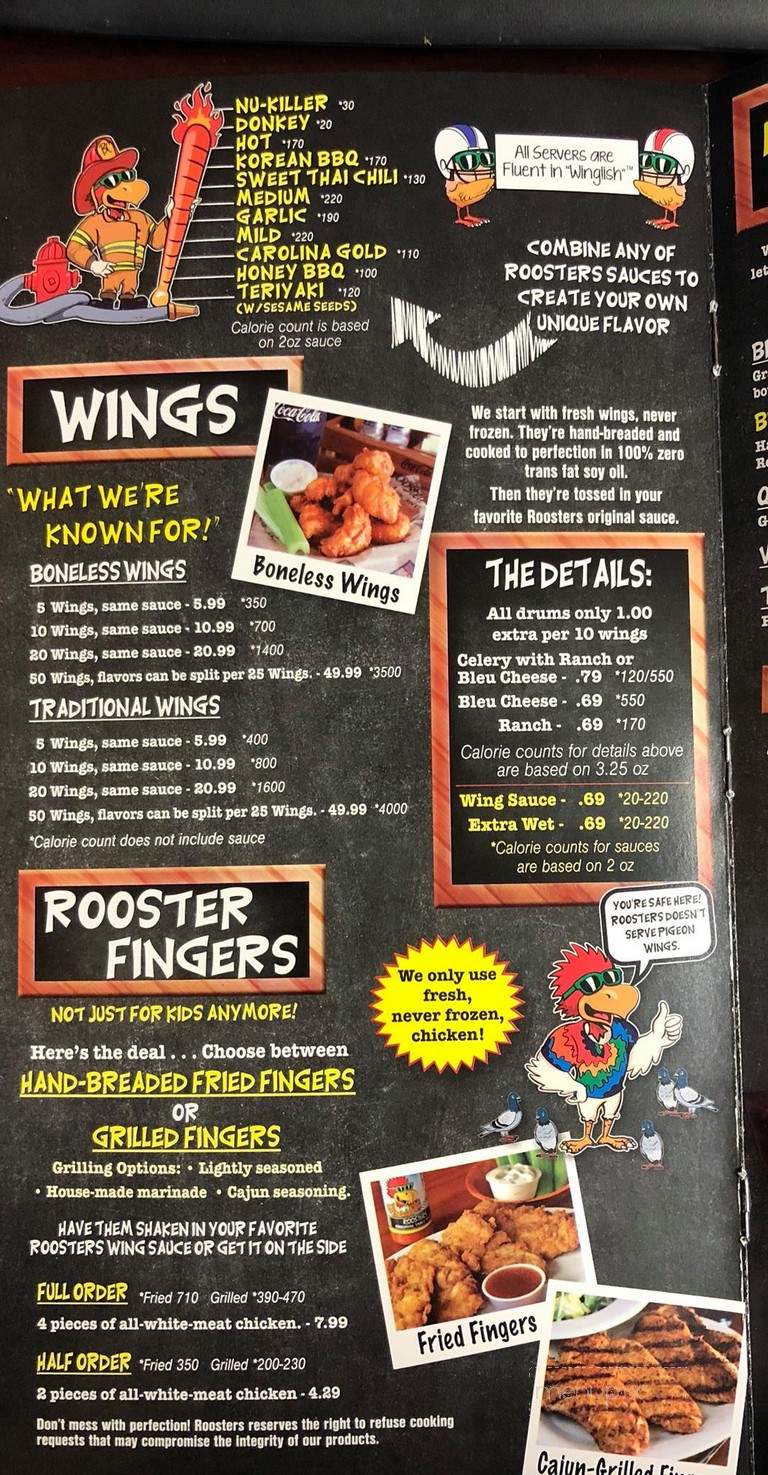 Menu of Rooster's in Clarksville, IN 47129