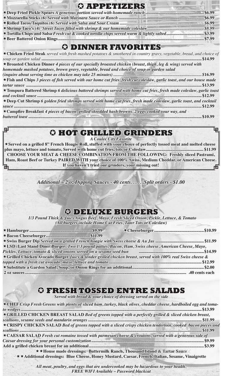 Last Stand Diner Saloon - Coulee City, WA menu_pic