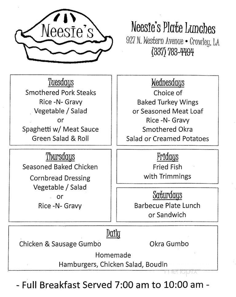 Neesie's Sweet Dough Pies - Crowley, LA menu_pic