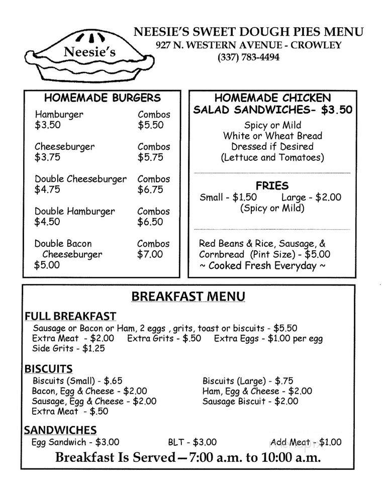 Neesie's Sweet Dough Pies - Crowley, LA menu_pic