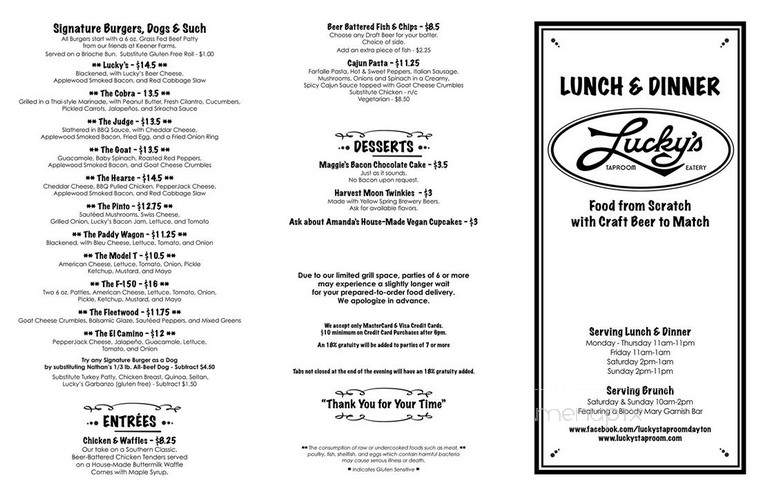 Lucky's Taproom Eatery - Dayton, OH menu_pic