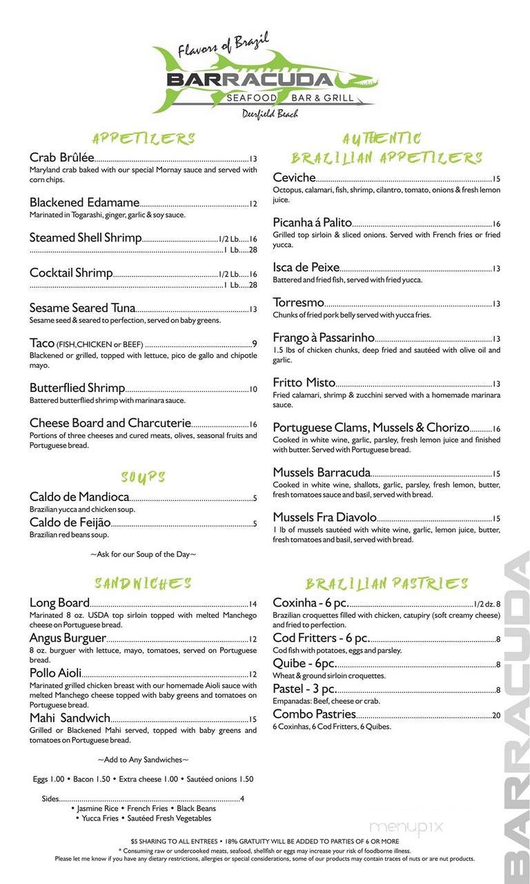 Barracuda Bar and Seafood - Deerfield Beach, FL menu_pic
