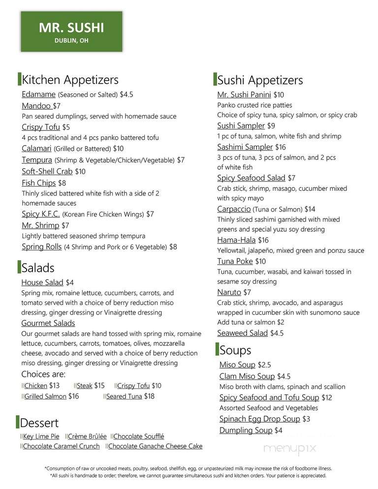 Mr Sushi - Dublin, OH menu_pic