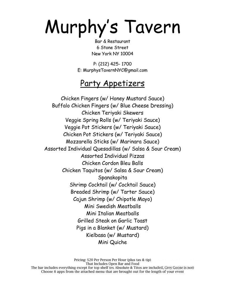 Murphy's Tavern - New York, NY menu_pic