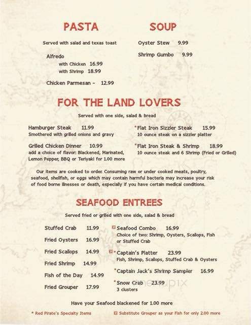 Red Pirate Family Grill - Eastpoint, FL menu_pic