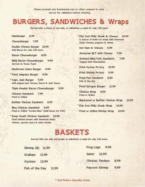 Red Pirate Family Grill - Eastpoint, FL menu_pic